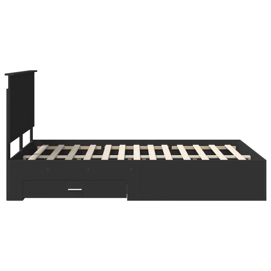 Bedframe met hoofdeinde Zwart 135 x 190 cm Bewerkt hout