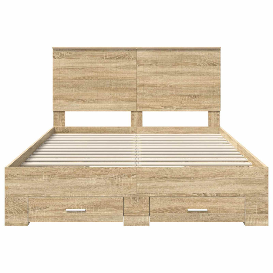 Bedframe met hoofdeinde Sonoma Eiken 135 x 190 cm Bewerkt hout
