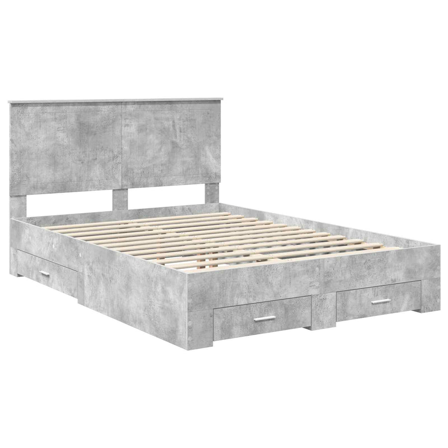 Bedframe met hoofdeinde Beton Grijs 135 x 190 cm Bewerkt hout