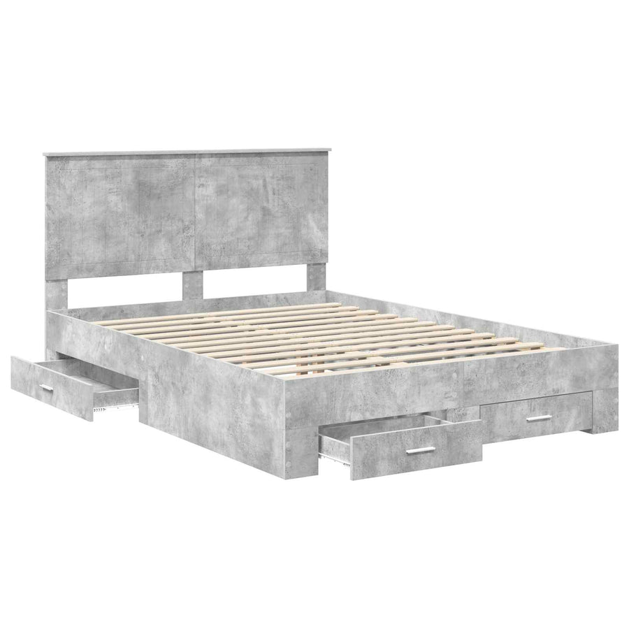 Bedframe met hoofdeinde Beton Grijs 135 x 190 cm Bewerkt hout