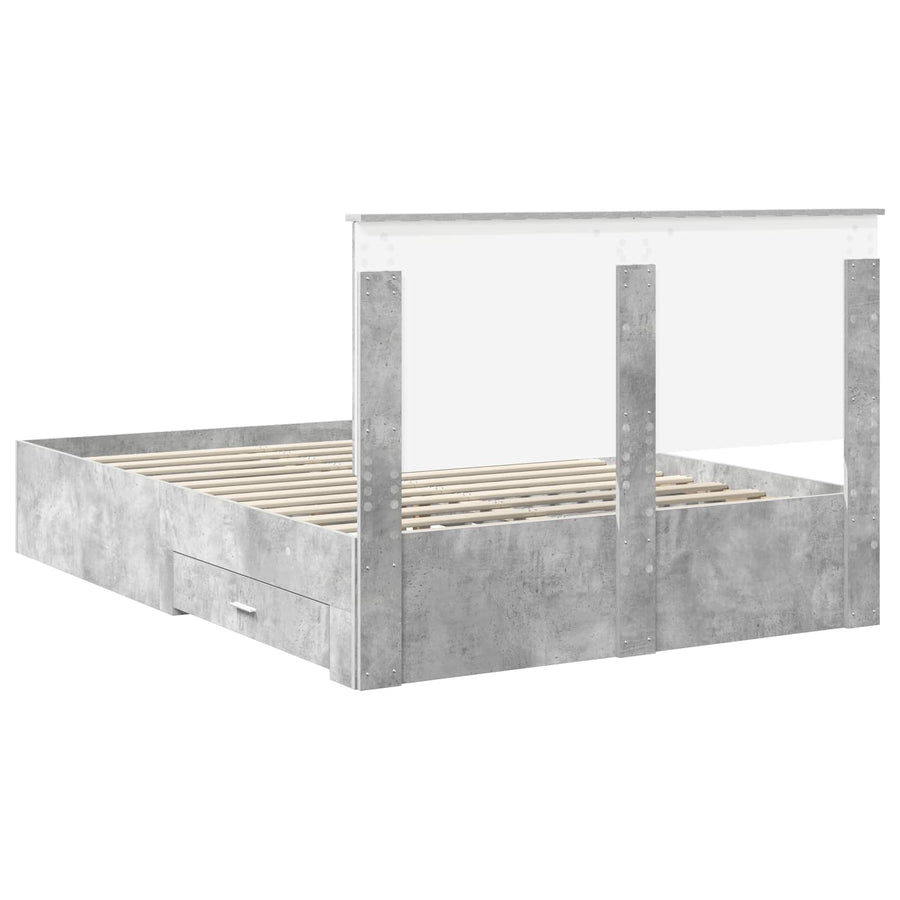 Bedframe met hoofdeinde Beton Grijs 135 x 190 cm Bewerkt hout