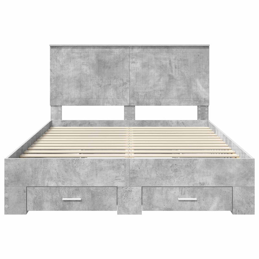 Bedframe met hoofdeinde Beton Grijs 135 x 190 cm Bewerkt hout