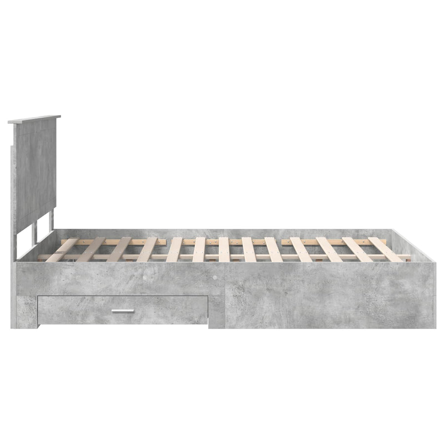 Bedframe met hoofdeinde Beton Grijs 135 x 190 cm Bewerkt hout