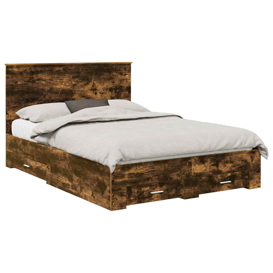 Bedframe met hoofdeinde Gerookt eiken 135 x 190 cm Bewerkt hout
