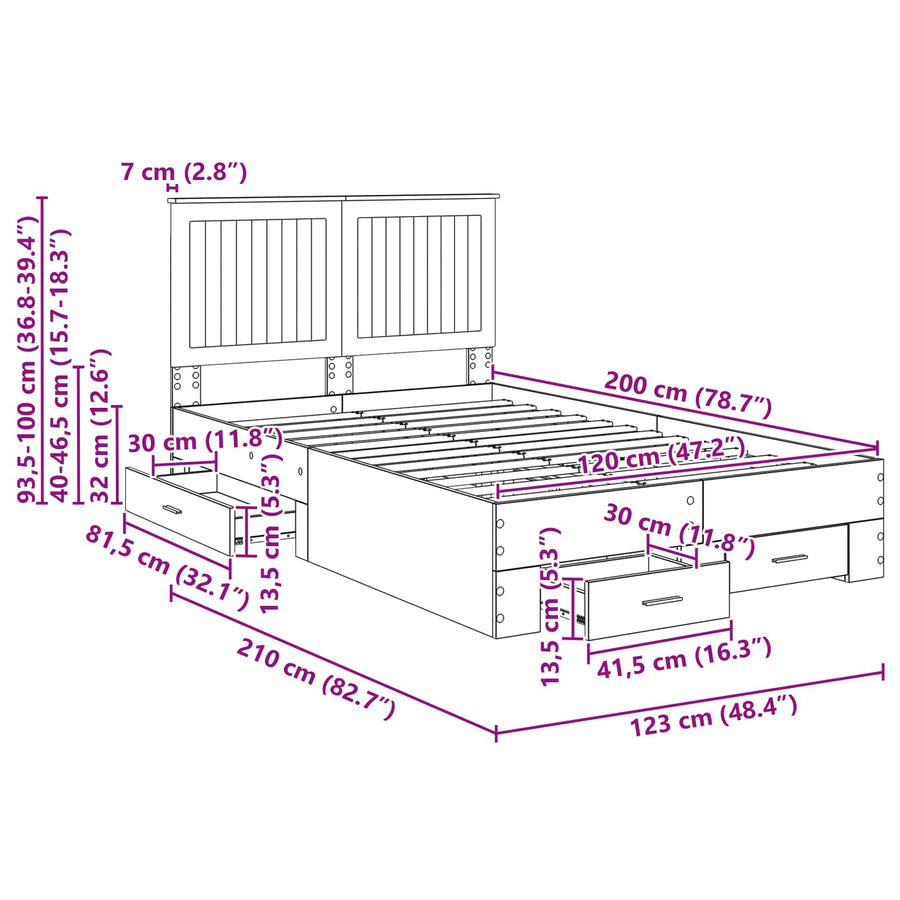 Bedframe met hoofdeinde Gerookt eiken 120 x 200 cm Bewerkt hout