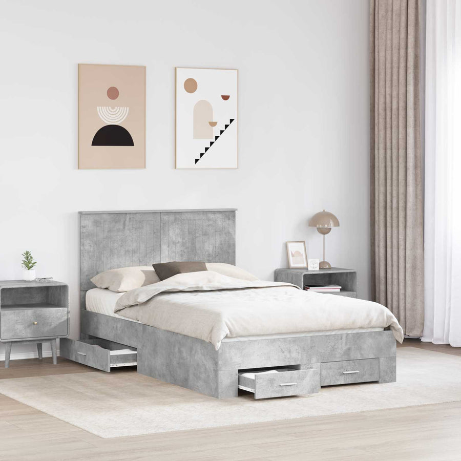 Bedframe met hoofdeinde Beton Grijs 120 x 190 cm Bewerkt hout