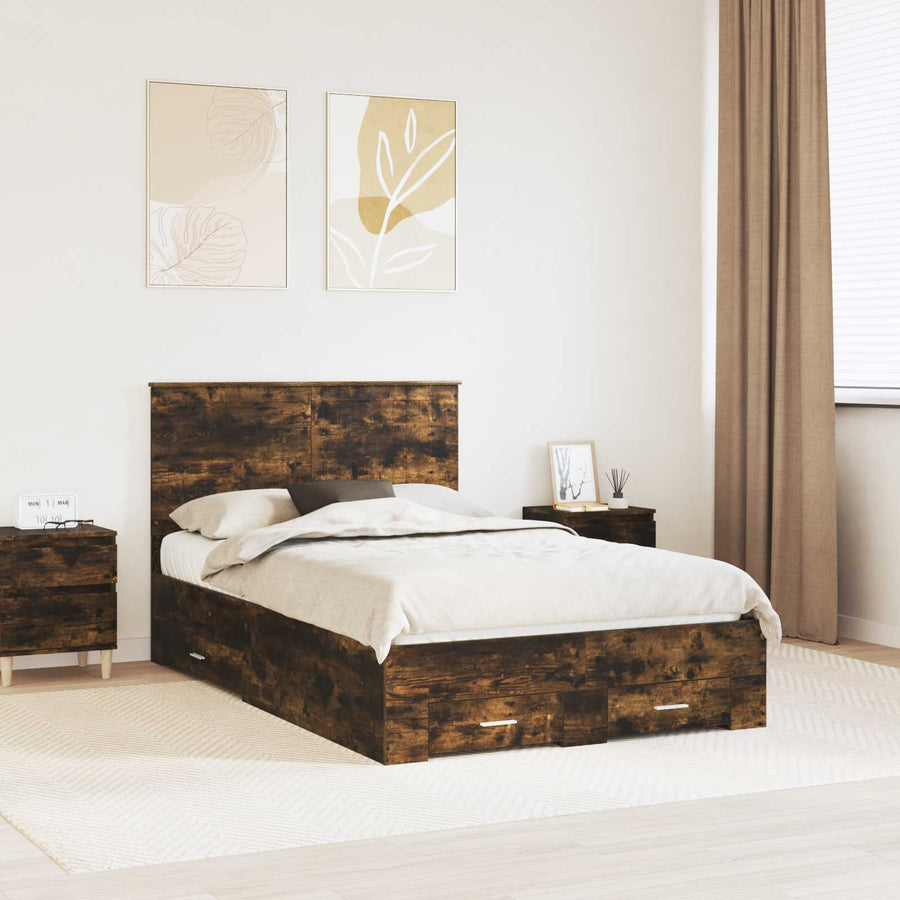 Bedframe met hoofdeinde Gerookt eiken 120 x 190 cm Bewerkt hout