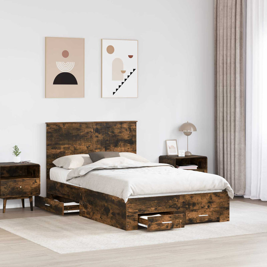 Bedframe met hoofdeinde Gerookt eiken 120 x 190 cm Bewerkt hout