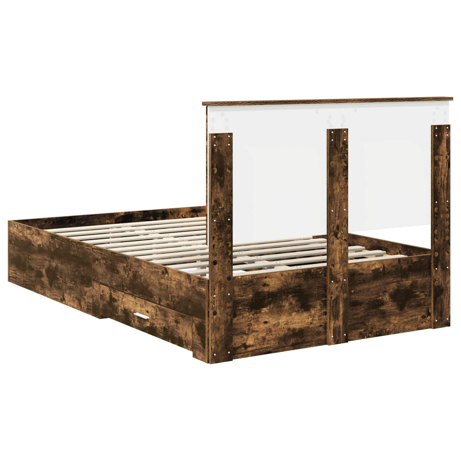 Bedframe met hoofdeinde Gerookt eiken 120 x 190 cm Bewerkt hout
