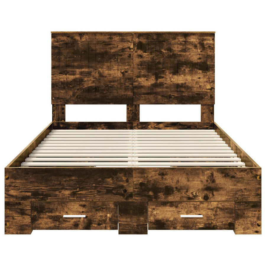 Bedframe met hoofdeinde Gerookt eiken 120 x 190 cm Bewerkt hout