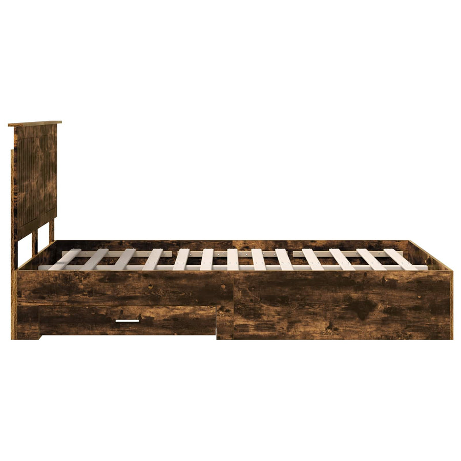 Bedframe met hoofdeinde Gerookt eiken 120 x 190 cm Bewerkt hout