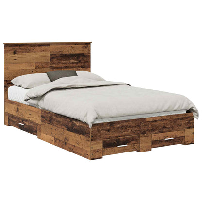 Bedframe met hoofdeinde Oudhout 120 x 190 cm Bewerkt hout