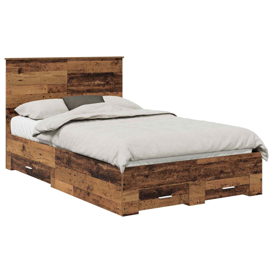 Bedframe met hoofdeinde Oudhout 120 x 190 cm Bewerkt hout