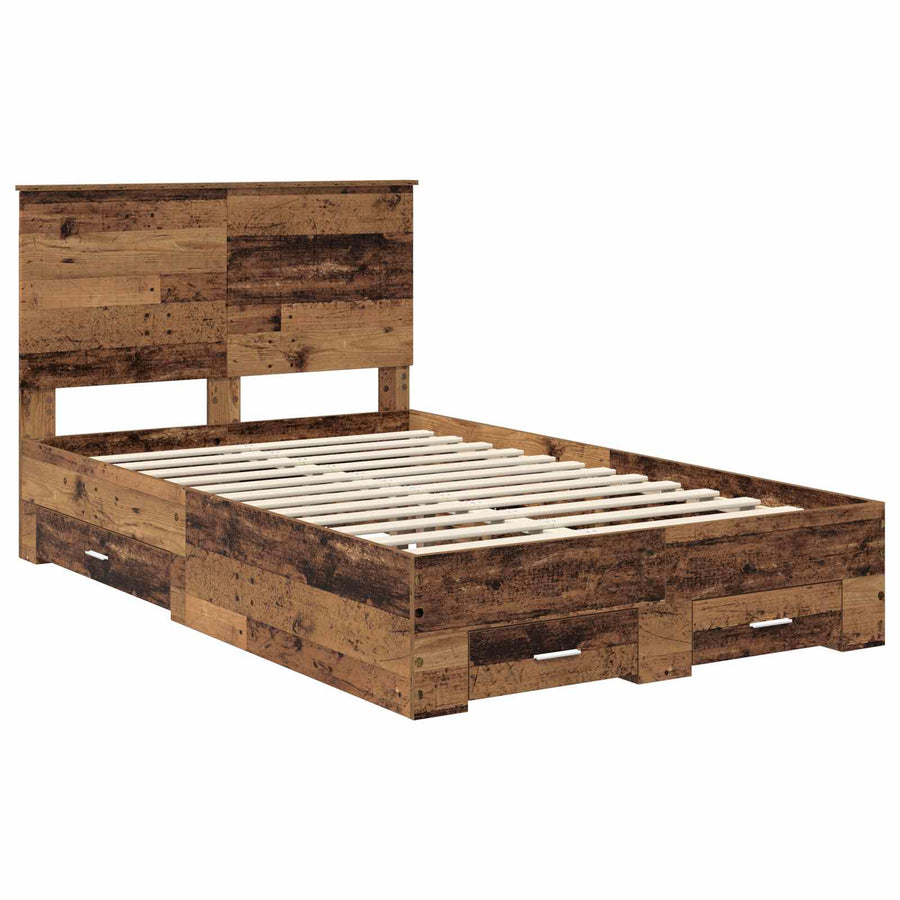 Bedframe met hoofdeinde Oudhout 120 x 190 cm Bewerkt hout
