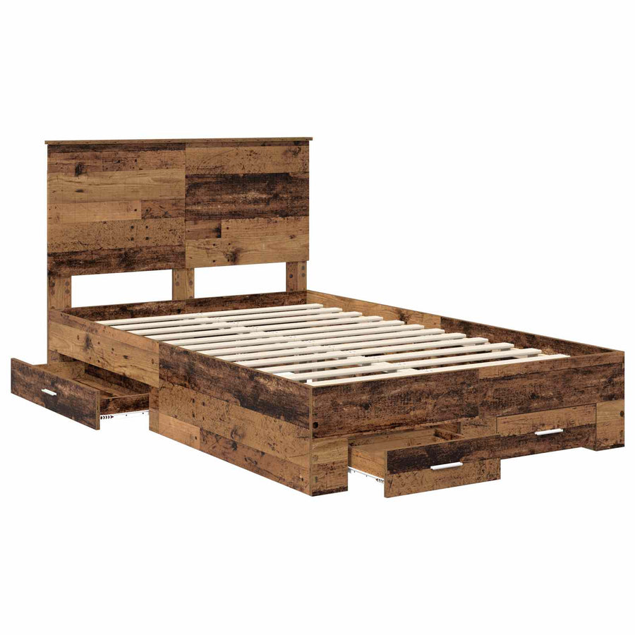 Bedframe met hoofdeinde Oudhout 120 x 190 cm Bewerkt hout