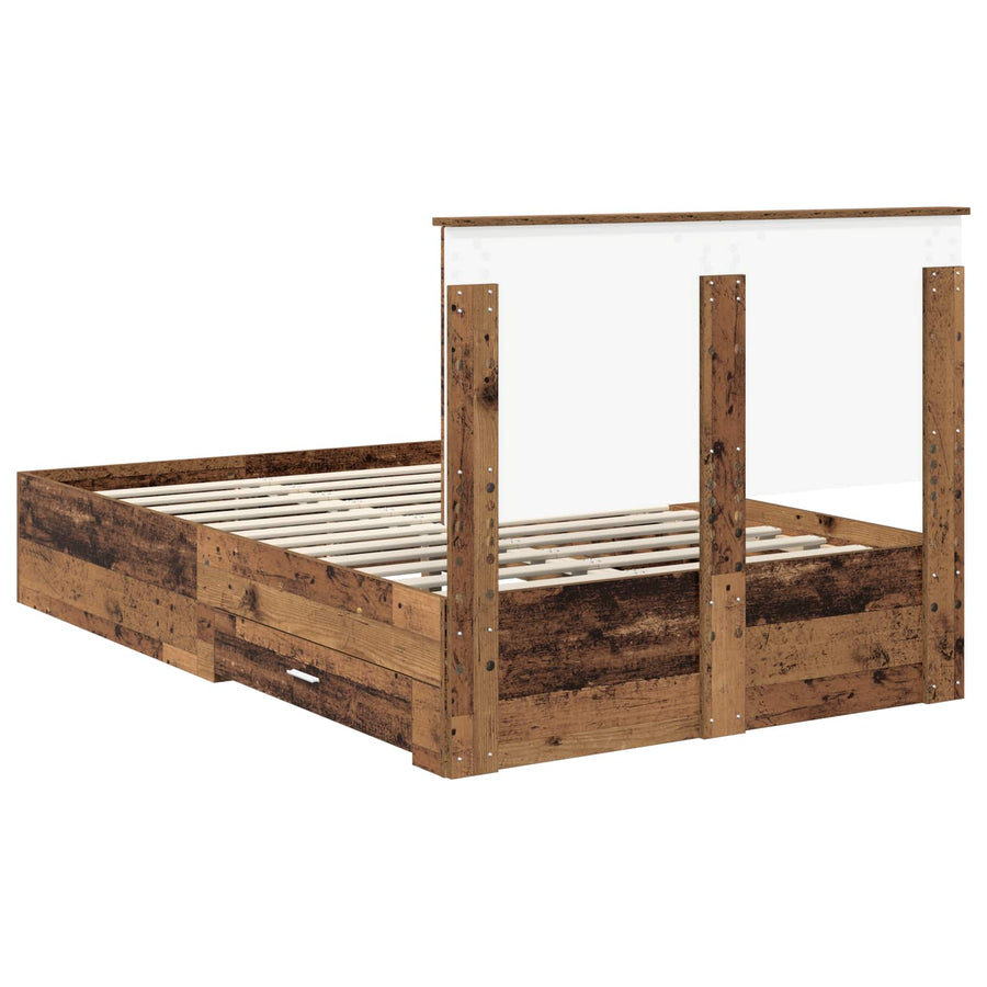 Bedframe met hoofdeinde Oudhout 120 x 190 cm Bewerkt hout
