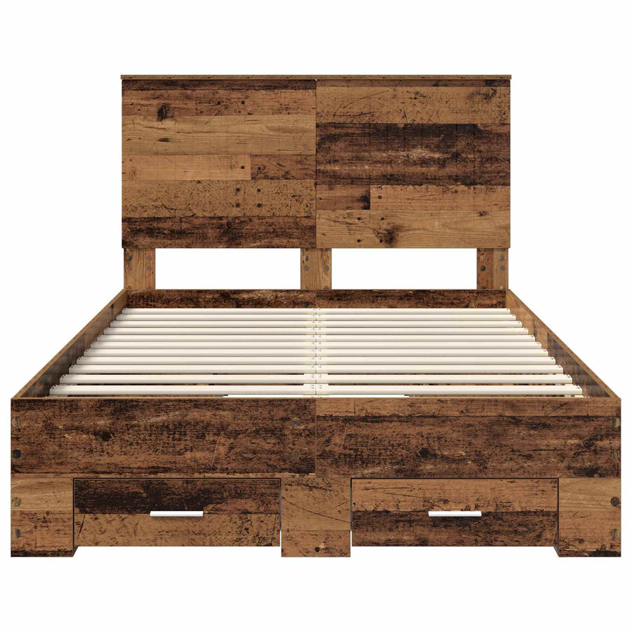 Bedframe met hoofdeinde Oudhout 120 x 190 cm Bewerkt hout