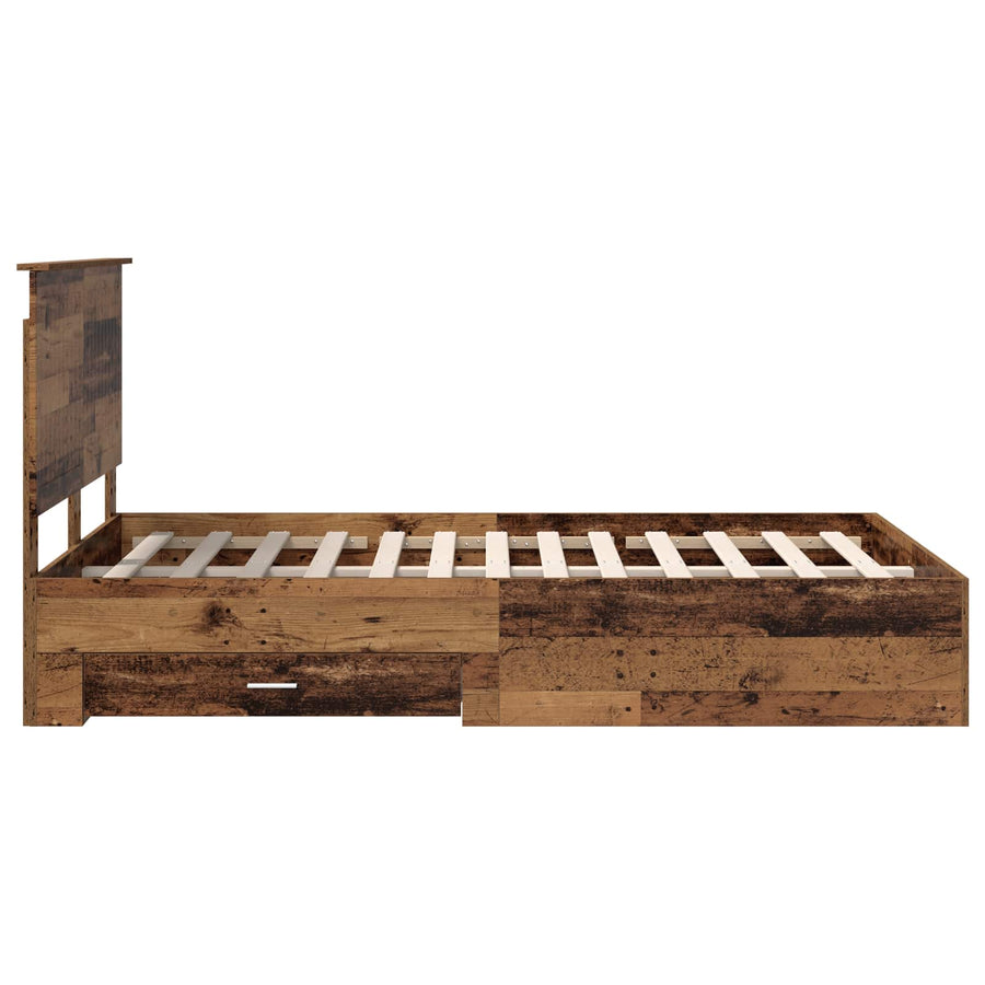 Bedframe met hoofdeinde Oudhout 120 x 190 cm Bewerkt hout