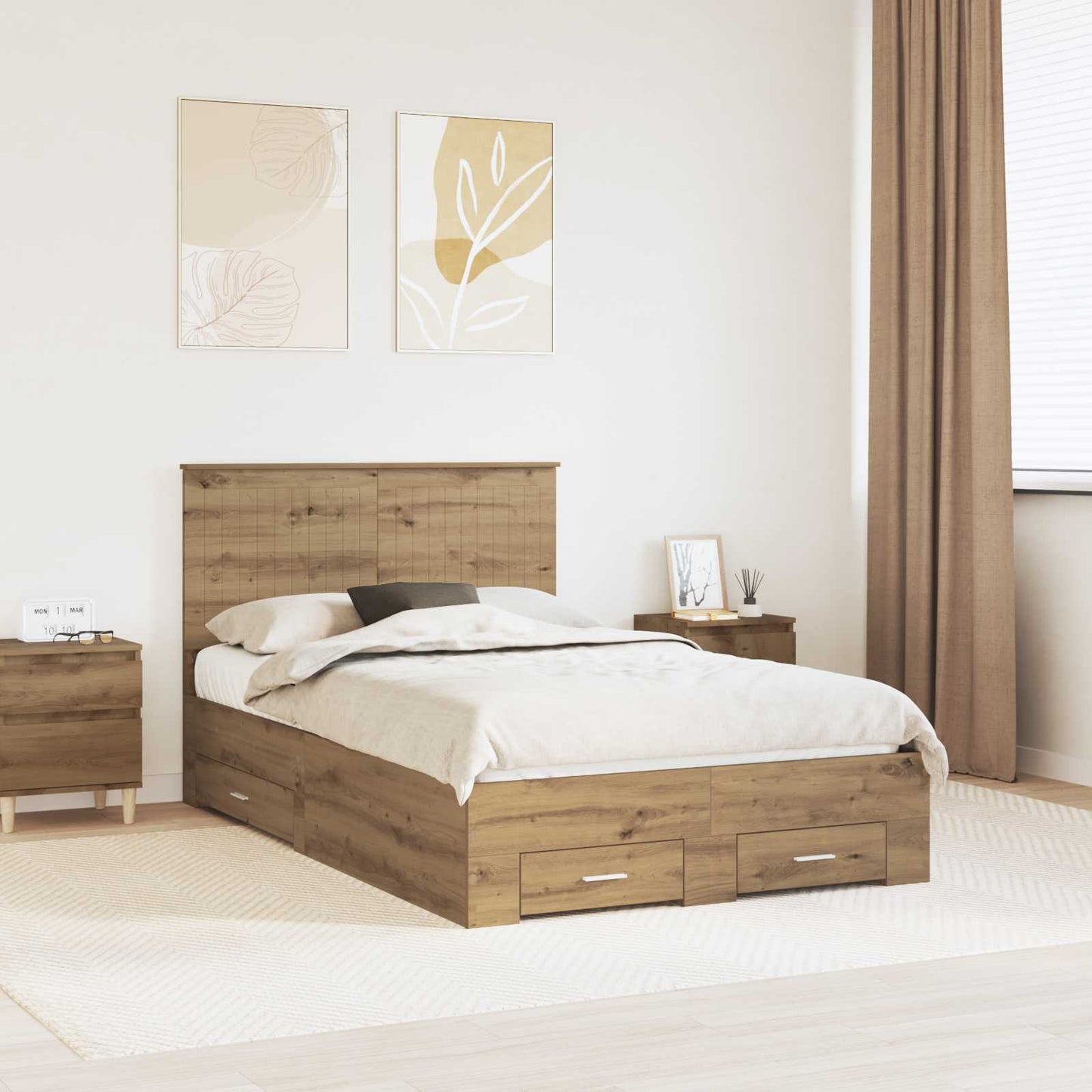 Bedframe met hoofdeinde Artisan Eiken 120 x 190 cm Bewerkt hout