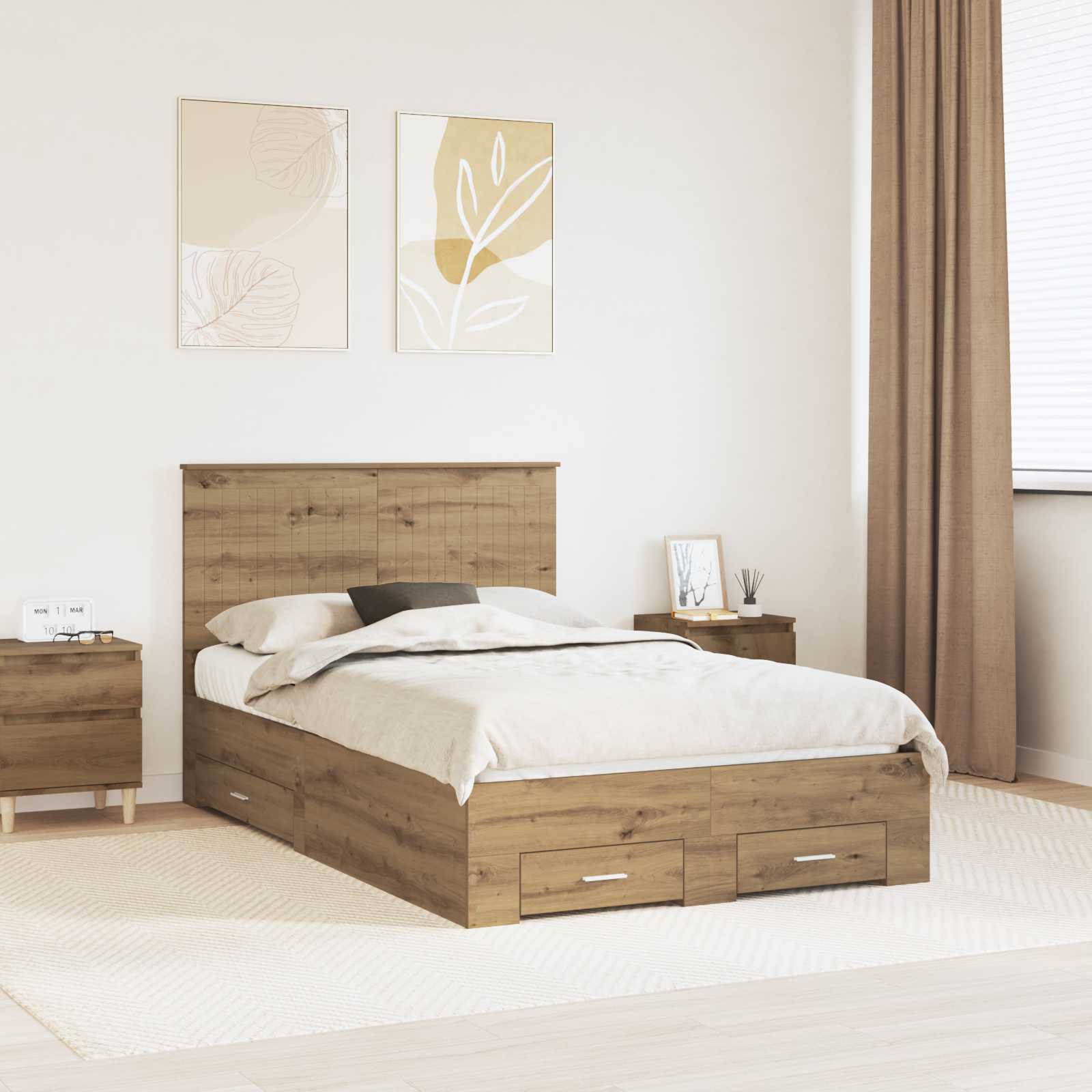 Bedframe met hoofdeinde Artisan Eiken 120 x 190 cm Bewerkt hout