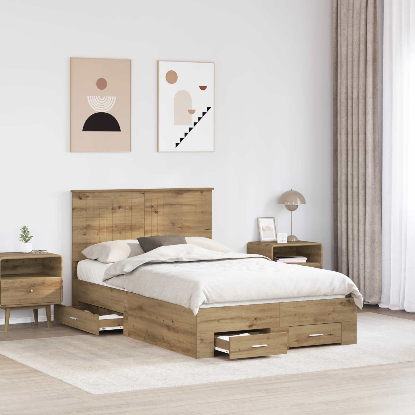 Bedframe met hoofdeinde Artisan Eiken 120 x 190 cm Bewerkt hout