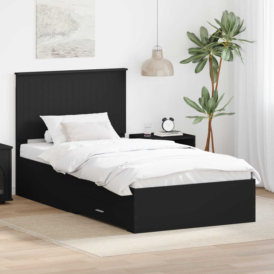Bedframe met lade Zwart en Zilver 100 x 200 cm Bewerkt hout