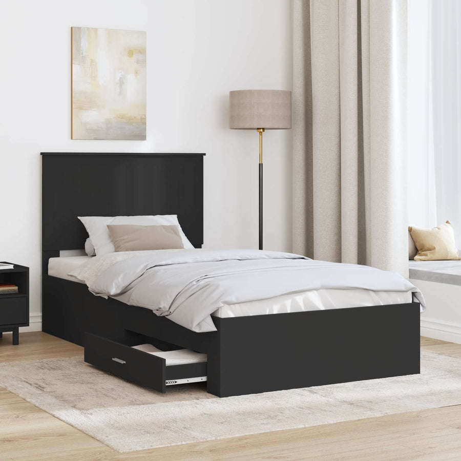Bedframe met lade Zwart en Zilver 100 x 200 cm Bewerkt hout