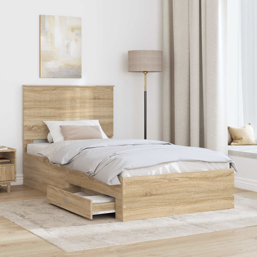Bedframe met hoofdeinde Sonoma Eiken 100 x 200 cm Bewerkt hout