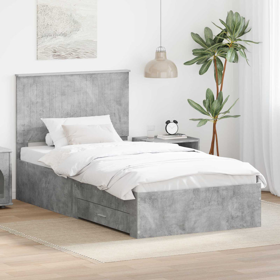 Bedframe met hoofdeinde Beton Grijs 100 x 200 cm Bewerkt hout