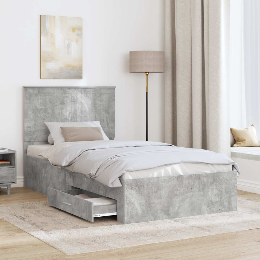 Bedframe met hoofdeinde Beton Grijs 100 x 200 cm Bewerkt hout