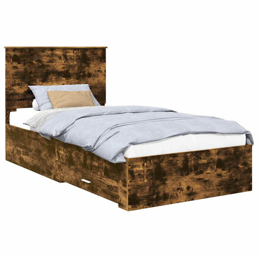 Bedframe met hoofdeinde Gerookt eiken 100 x 200 cm Bewerkt hout