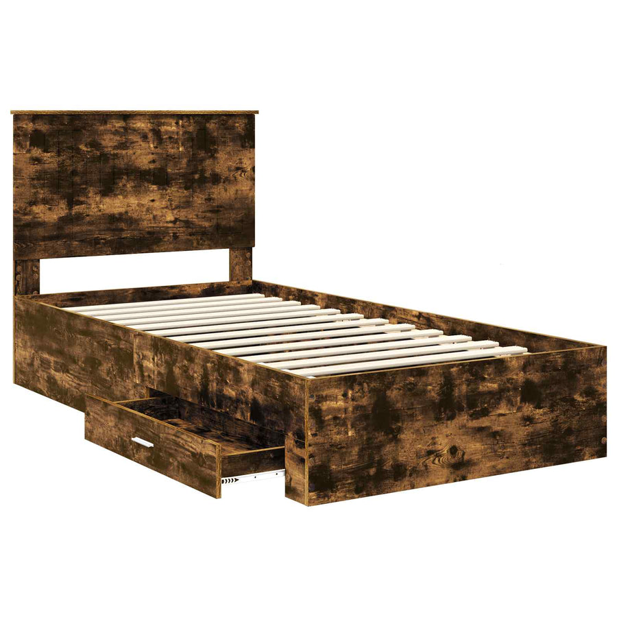 Bedframe met hoofdeinde Gerookt eiken 100 x 200 cm Bewerkt hout