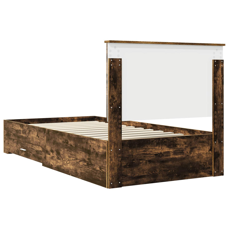 Bedframe met hoofdeinde Gerookt eiken 100 x 200 cm Bewerkt hout
