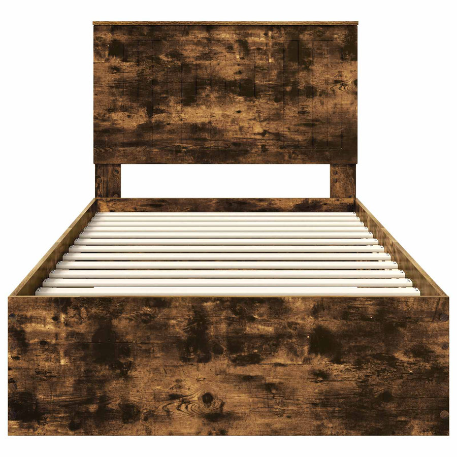 Bedframe met hoofdeinde Gerookt eiken 100 x 200 cm Bewerkt hout