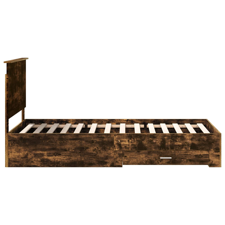Bedframe met hoofdeinde Gerookt eiken 100 x 200 cm Bewerkt hout