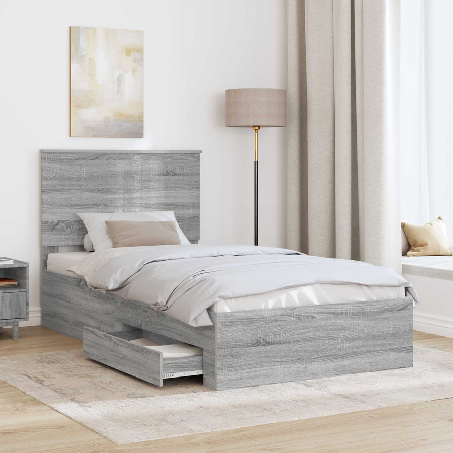 Bedframe met hoofdeinde Grijs Sonoma 100 x 200 cm Bewerkt hout