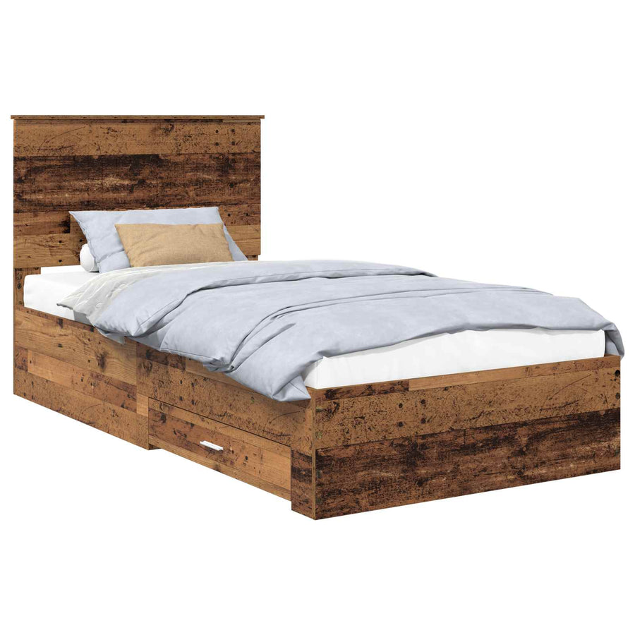 Bedframe met hoofdeinde Oudhout 100 x 200 cm Bewerkt hout