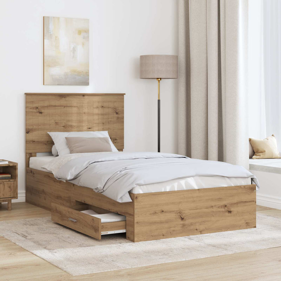 Bedframe met hoofdeinde Artisan Eiken 100 x 200 cm Bewerkt hout