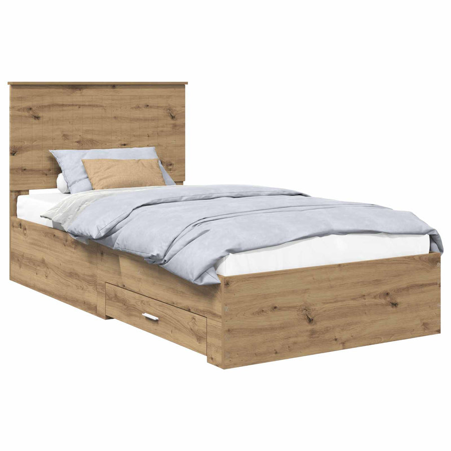 Bedframe met hoofdeinde Artisan Eiken 100 x 200 cm Bewerkt hout