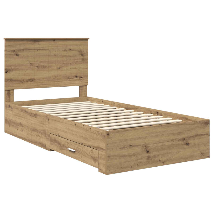 Bedframe met hoofdeinde Artisan Eiken 100 x 200 cm Bewerkt hout
