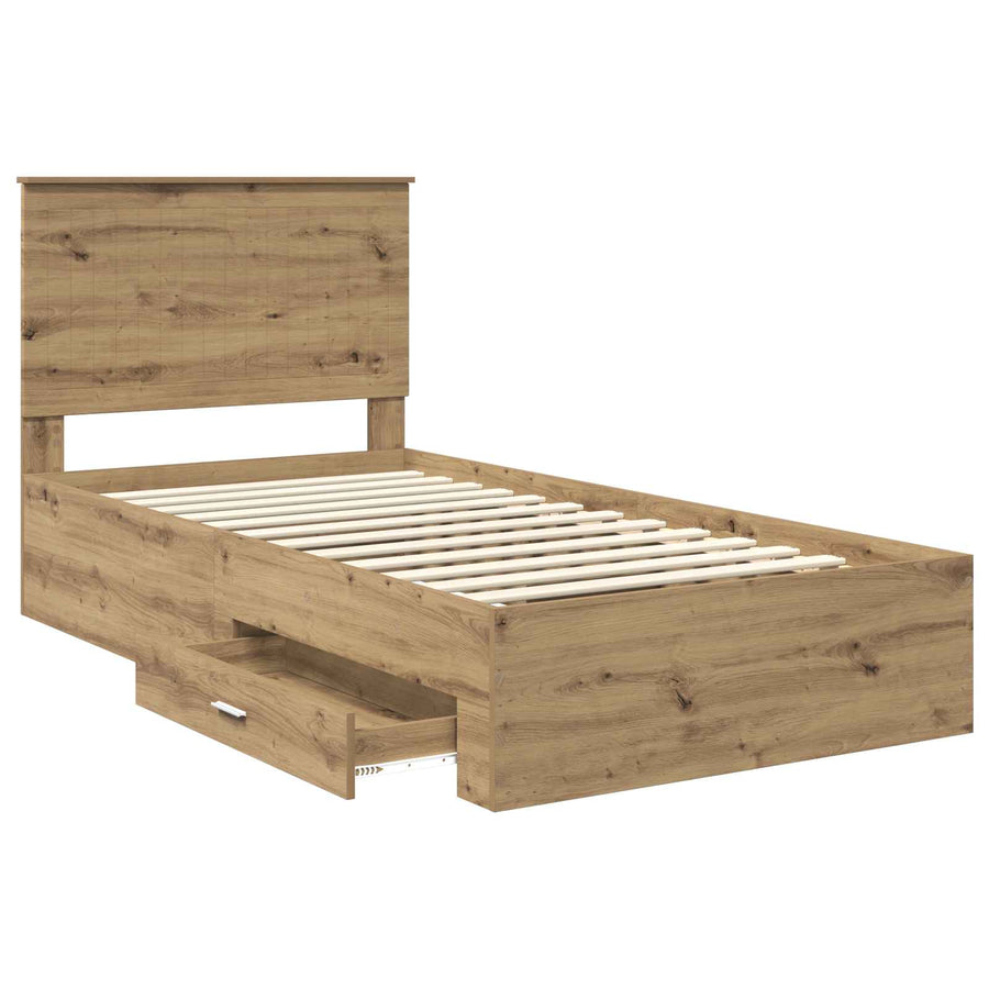 Bedframe met hoofdeinde Artisan Eiken 100 x 200 cm Bewerkt hout