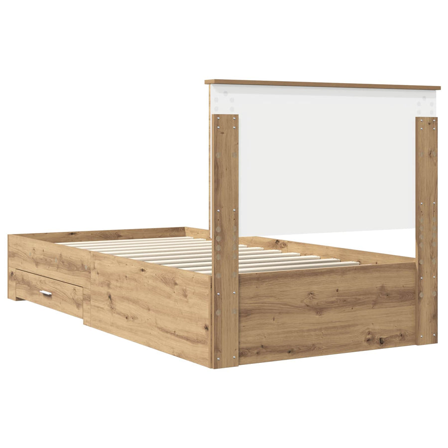 Bedframe met hoofdeinde Artisan Eiken 100 x 200 cm Bewerkt hout