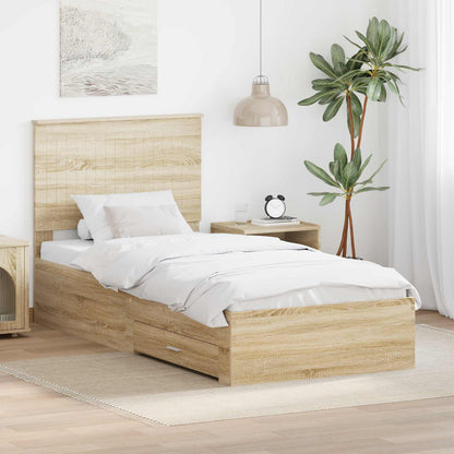 Bedframe met hoofdeinde Sonoma Eiken 90 x 200 cm Bewerkt hout