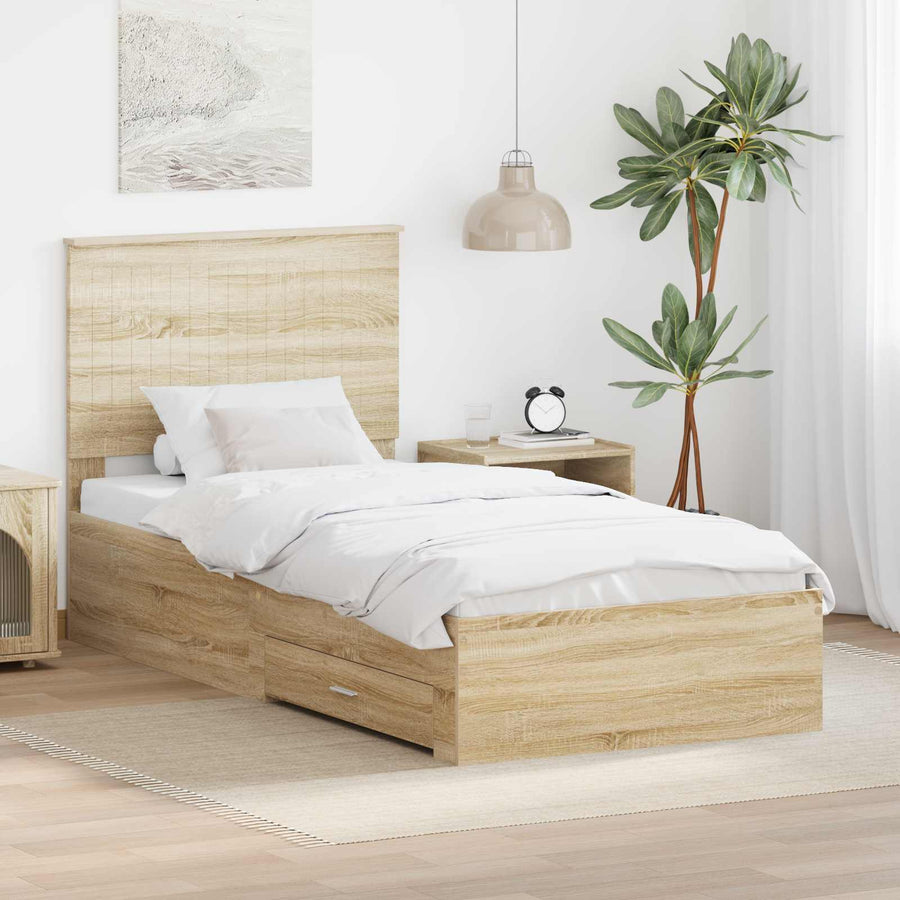 Bedframe met hoofdeinde Sonoma Eiken 90 x 200 cm Bewerkt hout