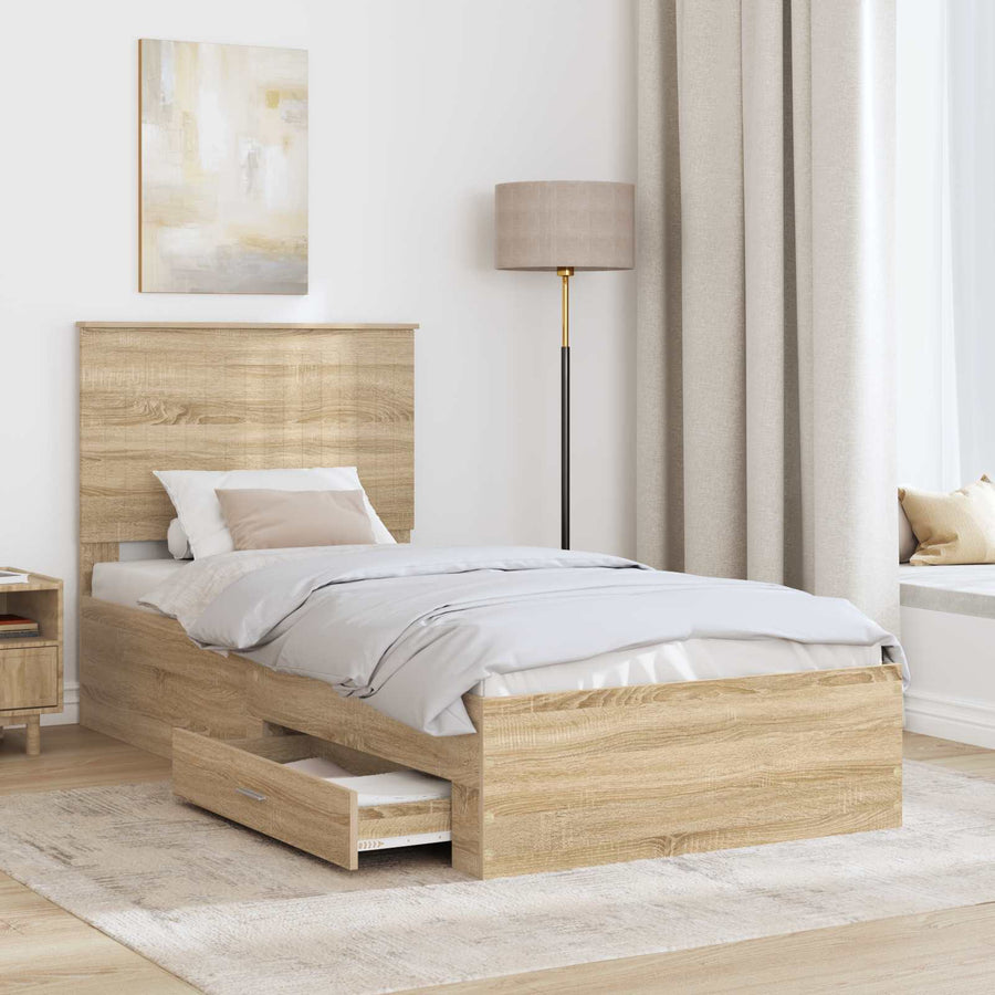 Bedframe met hoofdeinde Sonoma Eiken 90 x 200 cm Bewerkt hout