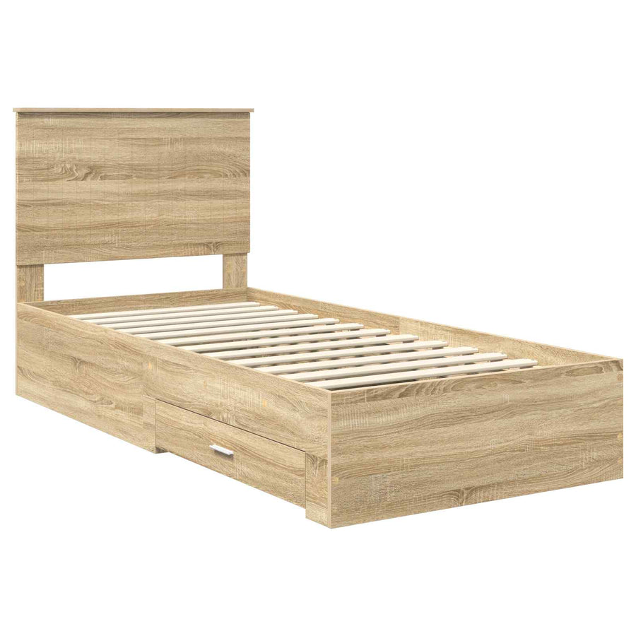Bedframe met hoofdeinde Sonoma Eiken 90 x 200 cm Bewerkt hout