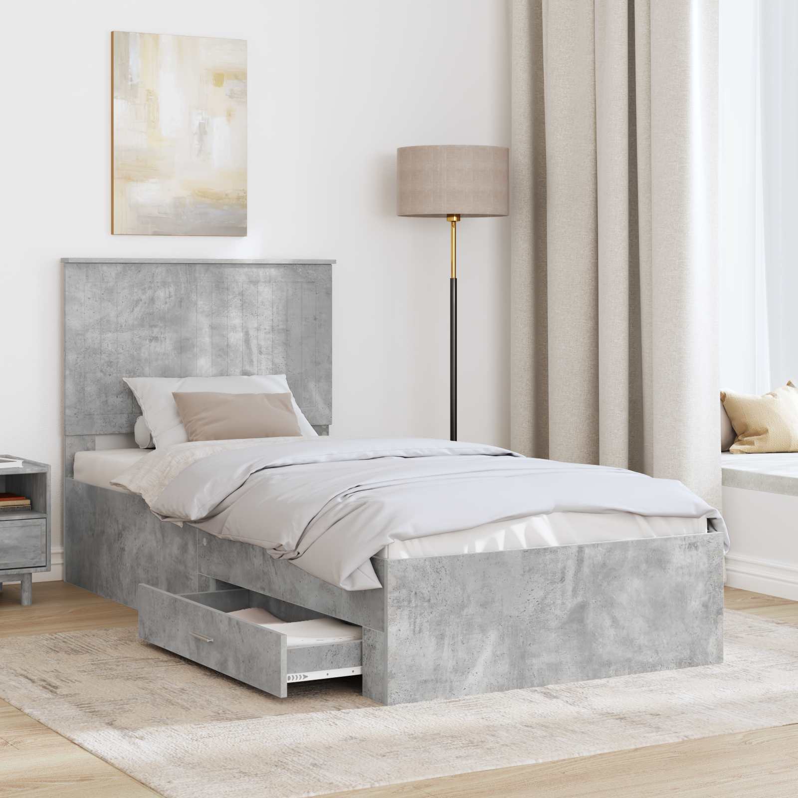 Bedframe met hoofdeinde Beton Grijs 90 x 200 cm Bewerkt hout