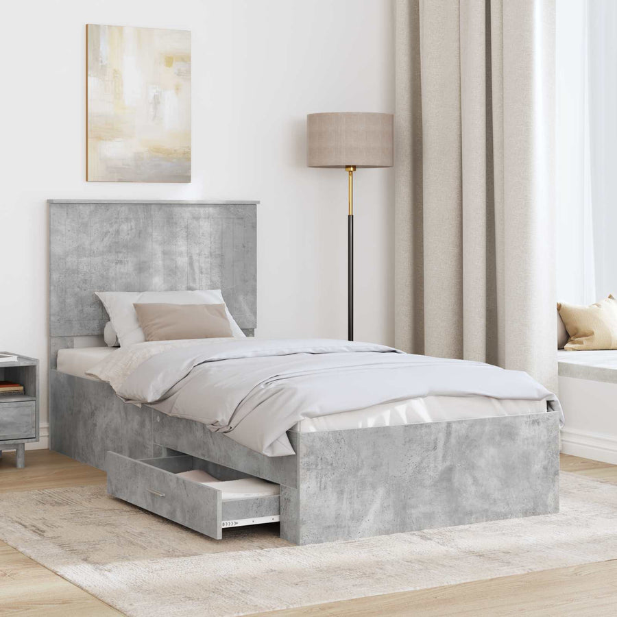 Bedframe met hoofdeinde Beton Grijs 90 x 200 cm Bewerkt hout