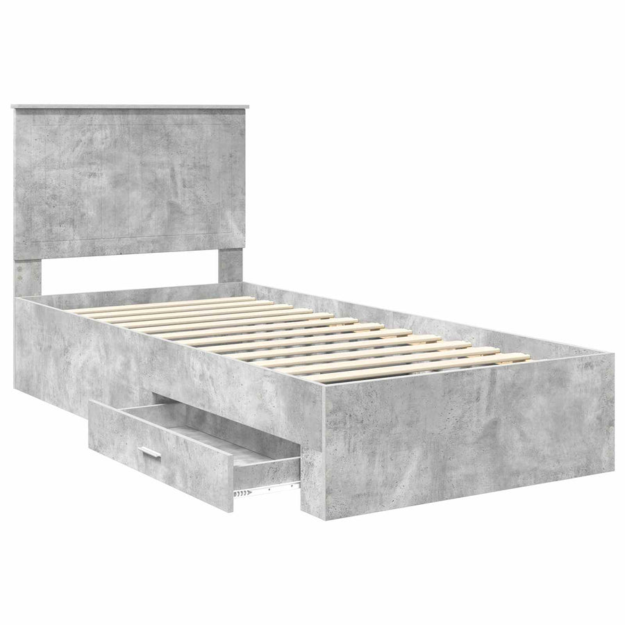Bedframe met hoofdeinde Beton Grijs 90 x 200 cm Bewerkt hout