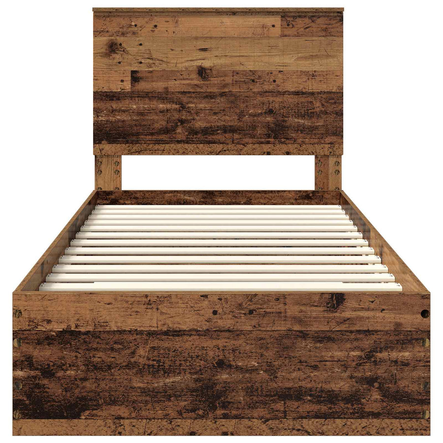 Bedframe met hoofdeinde Oudhout 90 x 200 cm Bewerkt hout